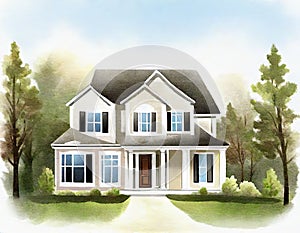 Watercolor of house render icon