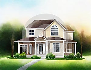 Watercolor of house render icon