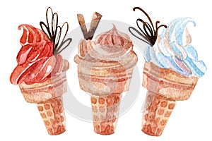 Watercolor ice cream set.