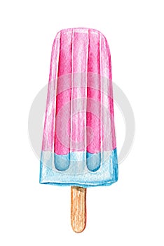 Watercolor ice cream. Sweet for Birthday postcard Greeting card. Dessert for holiday and party. Hand drawn illustration for menu.