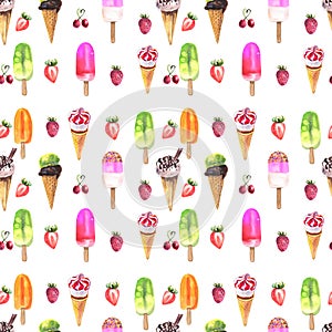 Watercolor icecream seamless pattern photo