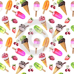 Watercolor icecream seamless pattern. photo