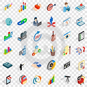 Watercolor icons set, isometric style