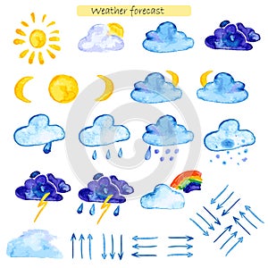 Watercolor icons weather forecast