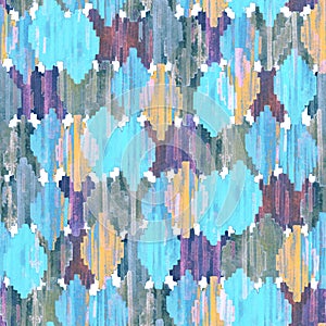 Watercolor ikat seamless pattern. Vibrant ethnic rhombus pattern.