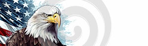 Watercolor illustration 4th of july with an american flag and eagle with back ground copy space .Ai generated
