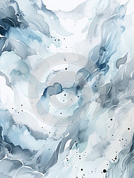 Watercolor Illustration Of Abstract Blue Waves Splashes of Ocean or Sea Water