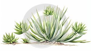 Watercolor Illustration Of Aloe Vera Plant In Spiky Mounds Style