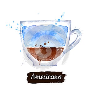 Watercolor illustration of Americano coffee photo