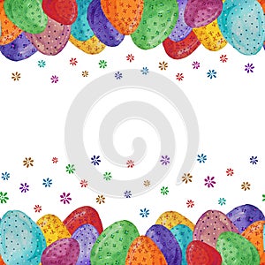 Watercolor illustration background for greeting card for text Happy Easter. Seamless square pattern-border