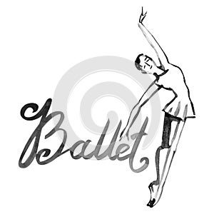 Watercolor illustration ballerina icon in dance. Design poster ballet school, studio