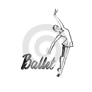 Watercolor illustration ballerina icon in dance. Design poster ballet school, studio