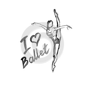 Watercolor illustration ballerina icon in dance. Design poster ballet school, studio