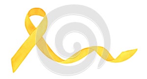 Watercolor illustration of beautiful waving ribbon in bright yellow colour.