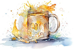 Watercolor Illustration of a Beer Mug splash