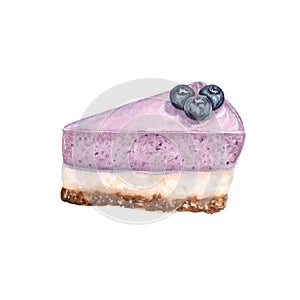 Watercolor illustration of berry cheesecake on a white background
