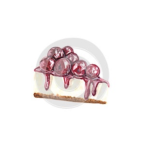 Watercolor illustration of berry cheesecake on a white background
