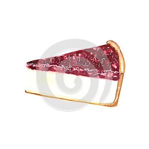 Watercolor illustration of berry cheesecake on a white background