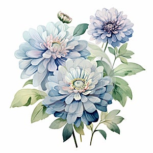 Watercolor Illustration Of Blue Flowers In Meticulous Design