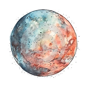 Watercolor illustration of blue planet