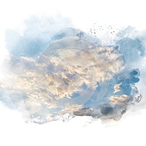 Watercolor illustration of sky with cloud retouch. photo