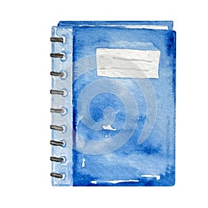 Watercolor illustration blue spiral notebook