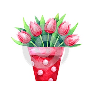 Watercolor illustration of bouquet of tulips