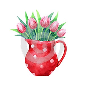 Watercolor illustration of bouquet of tulips