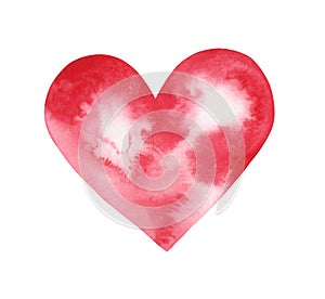 watercolor illustration of a bright, passionate, red, texture heart