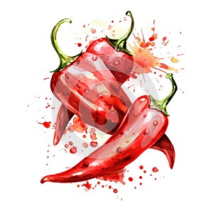 watercolor illustration of a chili pepper bursts