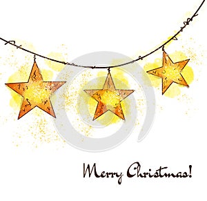 Watercolor illustration Christmas garland with stars Hand-drawn art