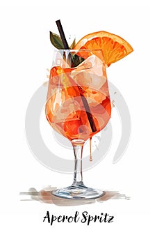 Watercolor illustration of a classic Aperol Spritz cocktail