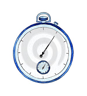 Watercolor illustration of a classic clock timer. Express service symbol, speed, deadline concept.