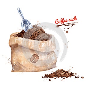 Watercolor illustration of coffee sack