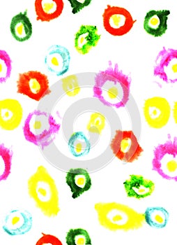 Watercolor illustration of colorful circles white background