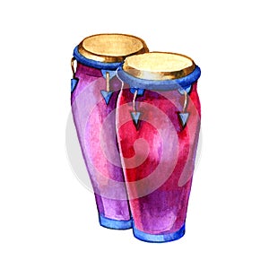 Watercolor illustration of a couple of funny and bright Brazilian congas.