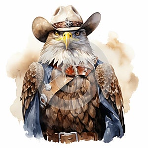 Watercolor Illustration Of A Cowboy Eagle