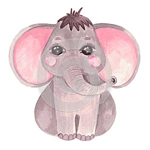 Watercolor illustration of a cute baby elephant Safari Safari animal clip art for invitations, baby shower, nursery wall