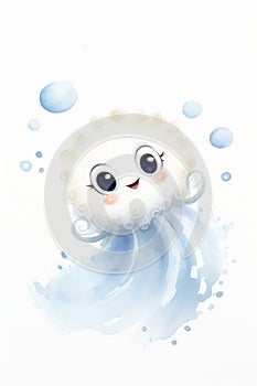 watercolor illustration of a cute baby mollusk on white background