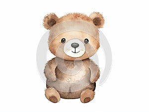 Watercolor illustration of cute bear toy on white