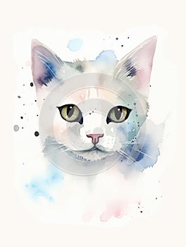 Watercolor Illustration Of A Cute Kitten Baby Cat On a White Background in Pastel Colors