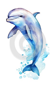 Watercolor illustration of a dolphin (Delphinus delphis) leaping with fluid motion. photo