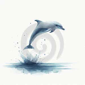 Watercolor illustration of a dolphin jumping into the sea. AI generated