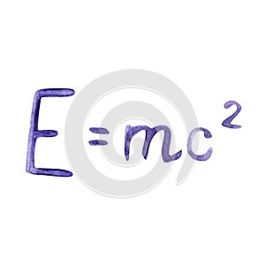 Watercolor illustration drawn with formula. The famous formula E mc2. Formula expressing the equivalence of mass and photo