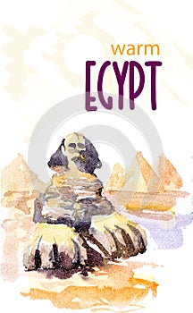 Watercolor illustration of egypt sight seeings with text place. photo