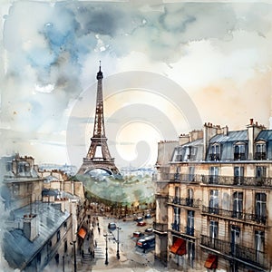 watercolor illustration Eiffel Tower in Paris