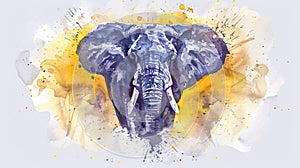Watercolor illustration of elephant with a vibrant abstract backdrop. Elephant art. Concept of colorful design, colorful