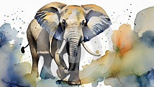 Watercolor illustration of elephant. Wild animal. Hand drawn art