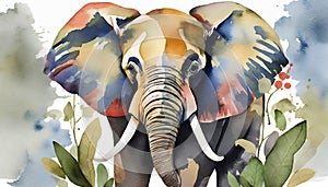 Watercolor illustration of elephant. Wild animal. Hand drawn art