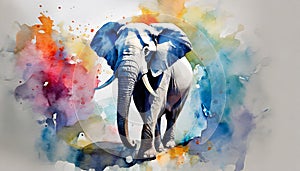 Watercolor illustration of elephant. Wild animal. Hand drawn art